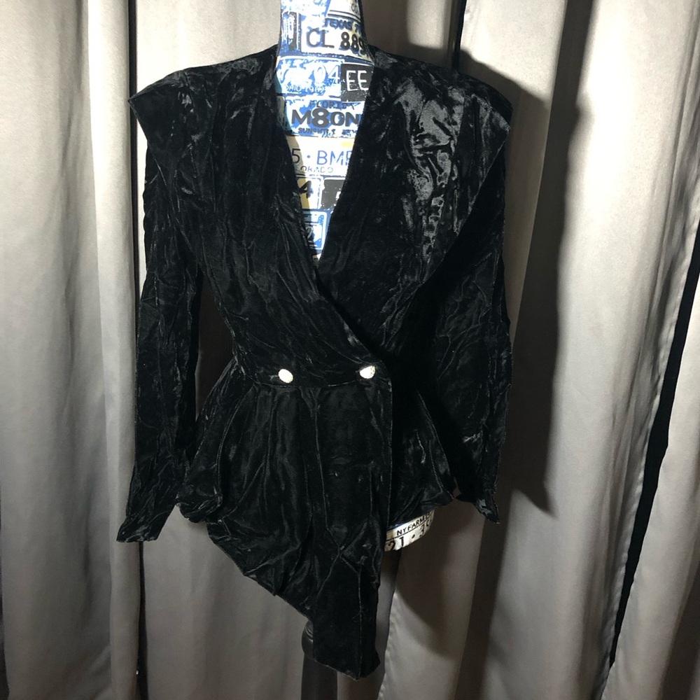 Samantha Black Vintage Elegant Black Velvet Like Women's Jacket Blazer